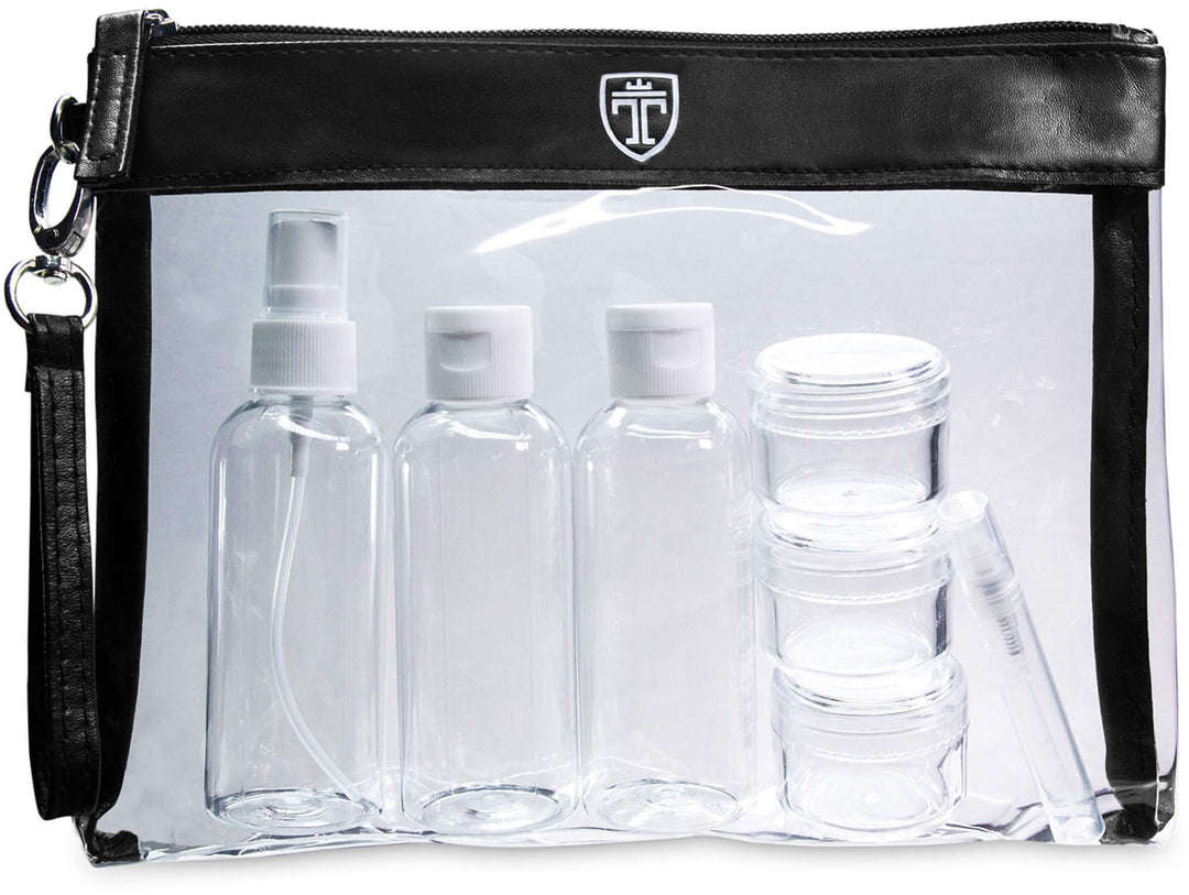 TRAVANDO Kulturbeutel durchsichtig 100ml 1l Kosmetiktasche transparent Kulturtasche Flüssigkeiten Re