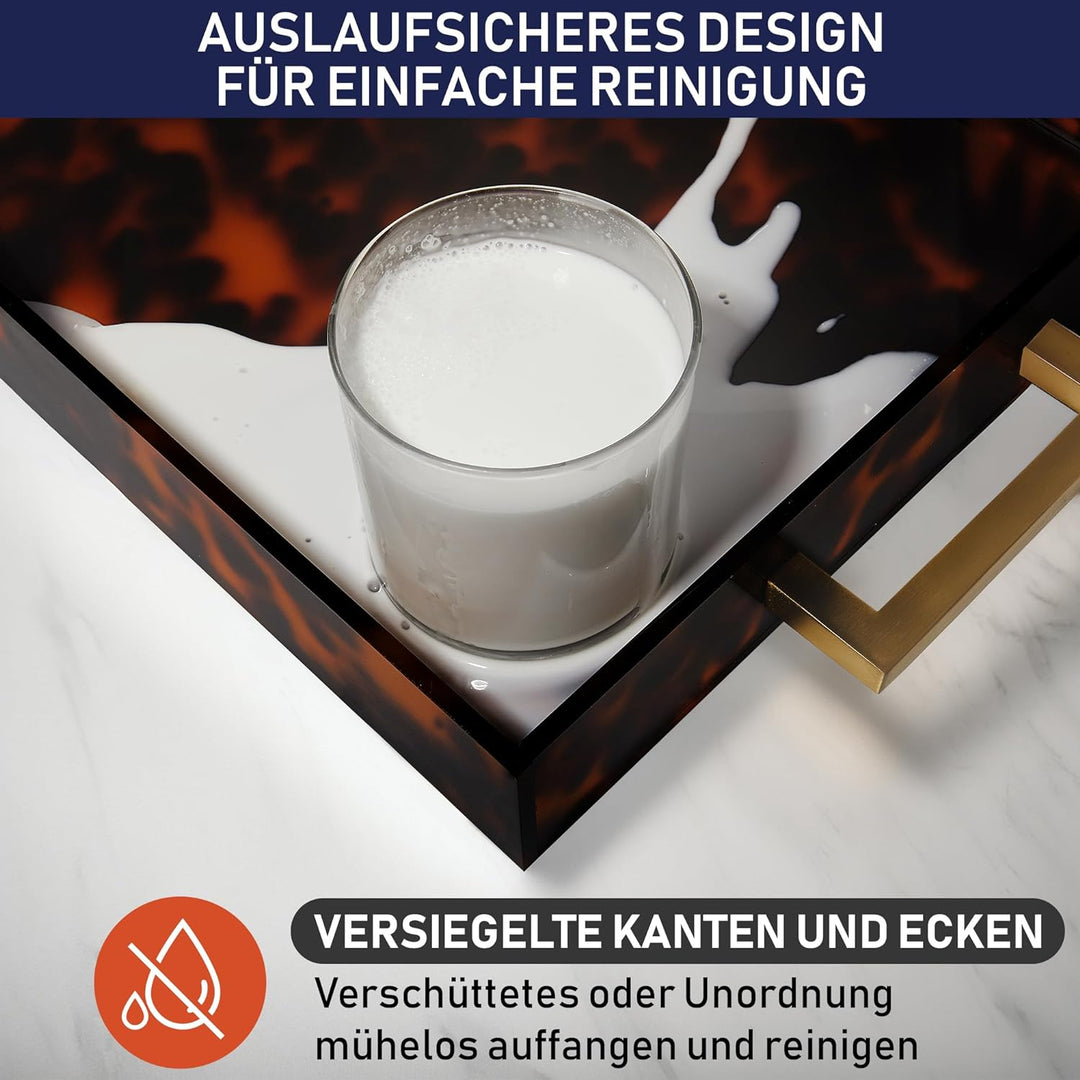 Acryl Serviertablett, goldene Griffe, 40,6 x 30,5 x 5,1 cm dekoratives Tablett für Tisch, Lebensmitt