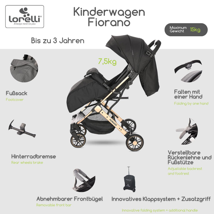 Lorelli Kinderwagen Fiorano, Reisebuggy, Baby Buggy klein zusammenklappbar, leicht, nur 7,5 kg, komp