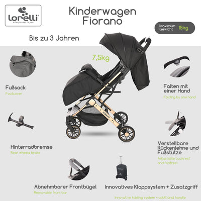 Lorelli Kinderwagen Fiorano, Reisebuggy, Baby Buggy klein zusammenklappbar, leicht, nur 7,5 kg, komp