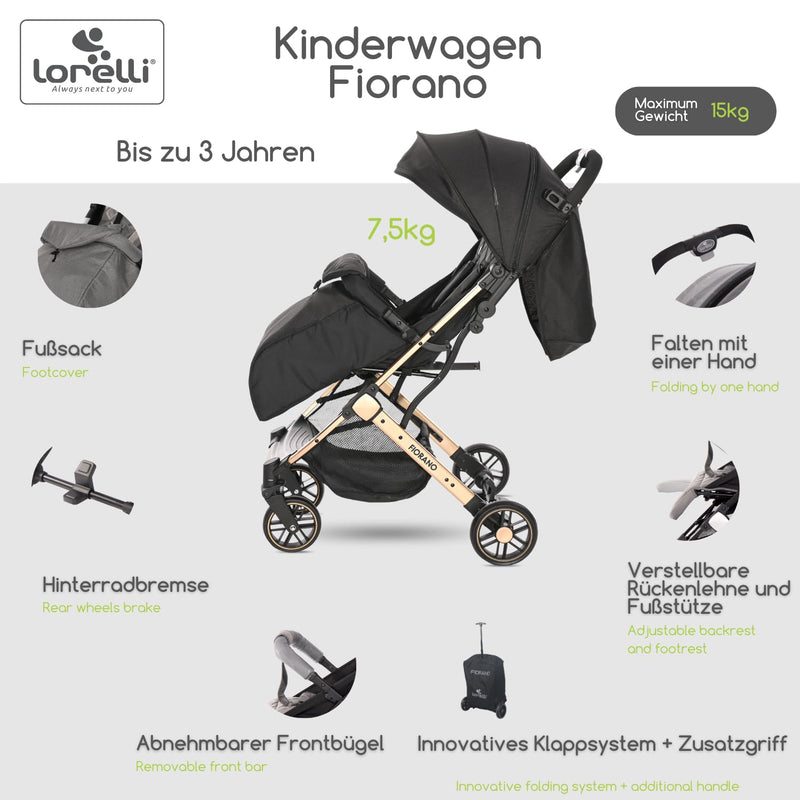 Lorelli Kinderwagen Fiorano, Reisebuggy, Baby Buggy klein zusammenklappbar, leicht, nur 7,5 kg, komp