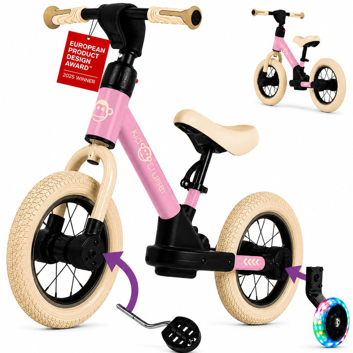 Kidcruiser Pedalplay laufrad ab 2 Jahre, ideal zum Radfahren Lernen, 3‑in‑1 mit LED Stützrädern &amp; Pe