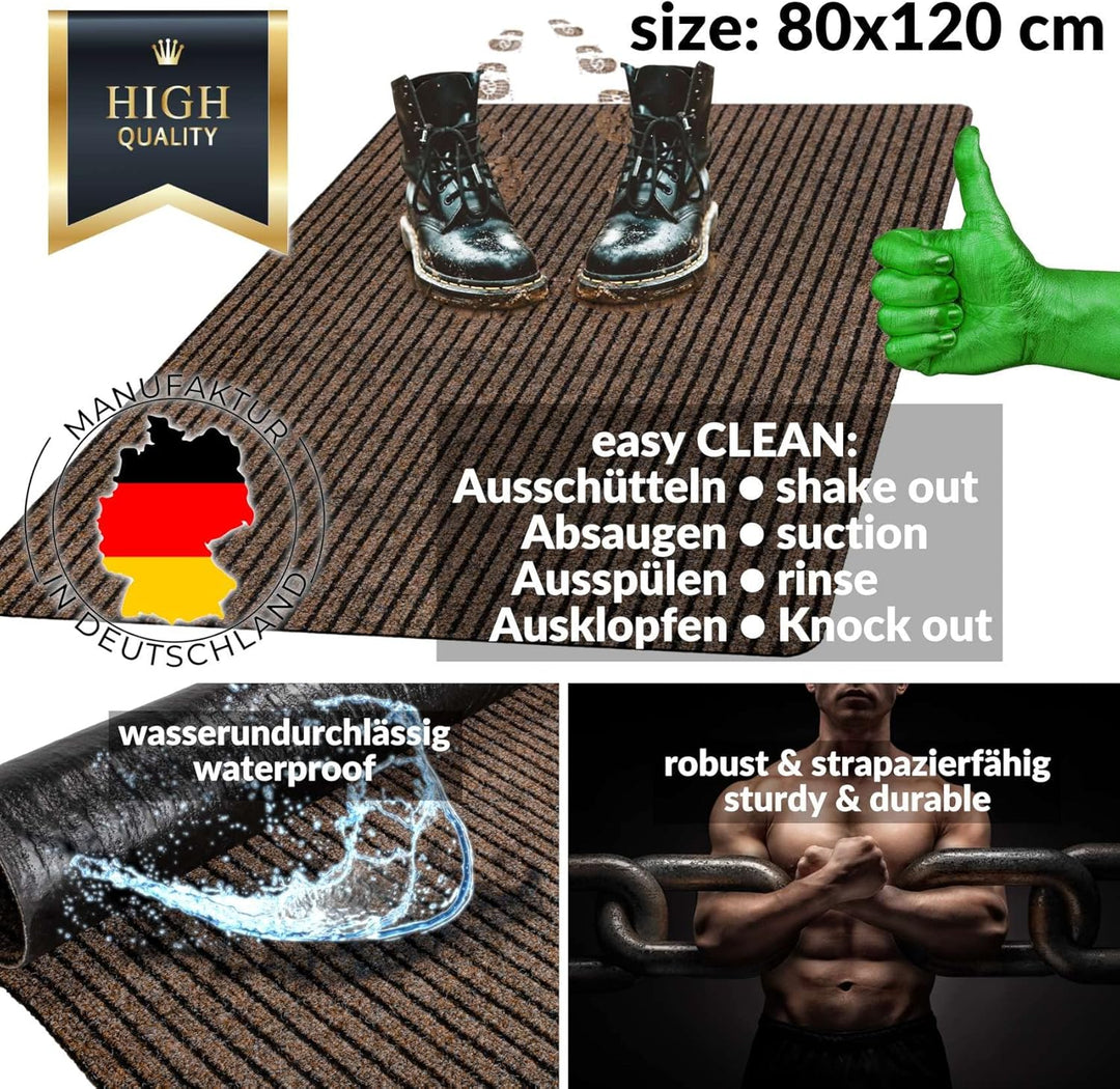 ANRO Schmutzfangmatte Mischa Braun 120 x 80 cm – grosse rutschfeste Bodenmatte für innen & aussen |