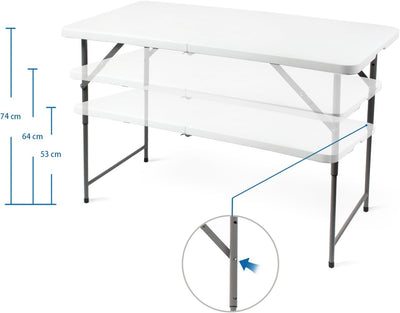 Todeco Campingtisch höhenverstellbar, Gartentisch rechteckig mit Tragegriff, Partytisch 120x60x76cm,