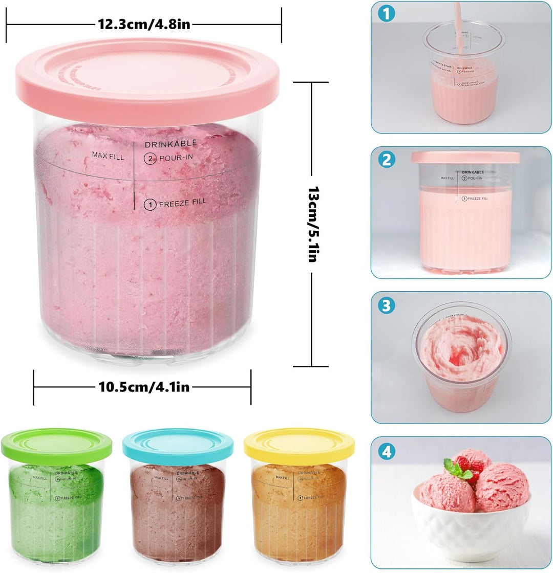 Nepfaivy Behälter für Ninja Creami Deluxe - 4er-Set Eiscremebecher und Deckel Kompatibel mit Ninja C