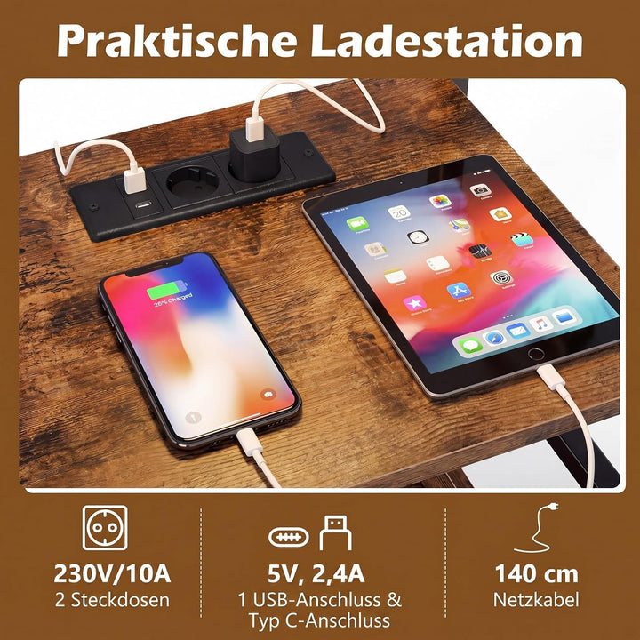 COSTWAY Plattenspieler Ständer mit Ladestation, Schallplattenregal mit 3 Haken und Aufbewahrungsfach