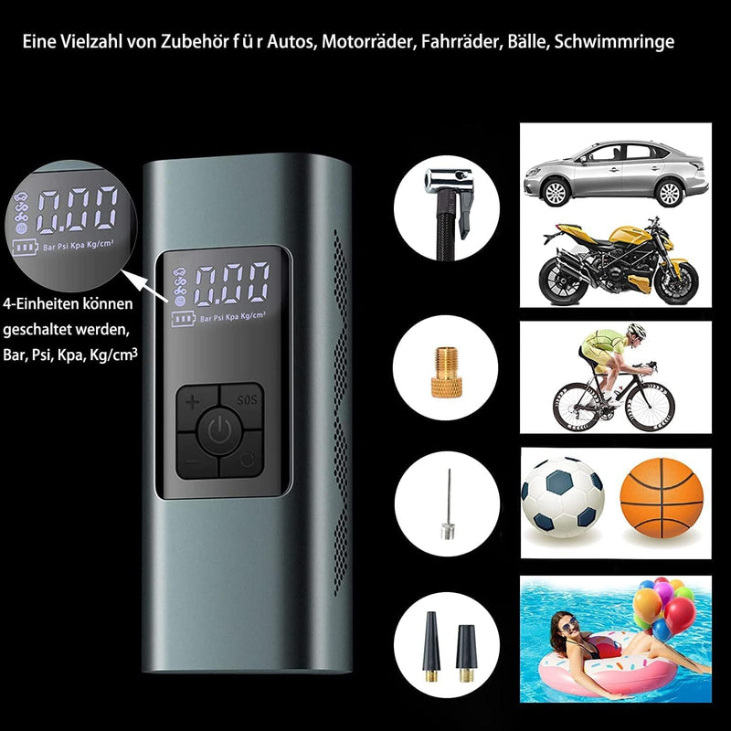 Tragbarer Luftkompressor Mini Reifenpumpe 12V 6000mAh Wiederaufladbarer Elektrischer Kompressor Fahr