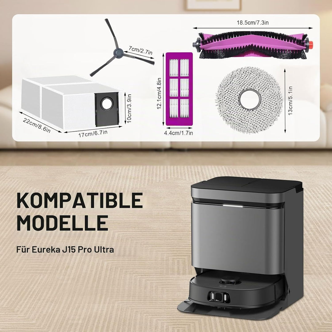 Ersatzteil für Eureka J15 Pro Ultra Staubsauger Zubehör Set, Hauptbürste,4 Wischtücher,3 Staubbeutel