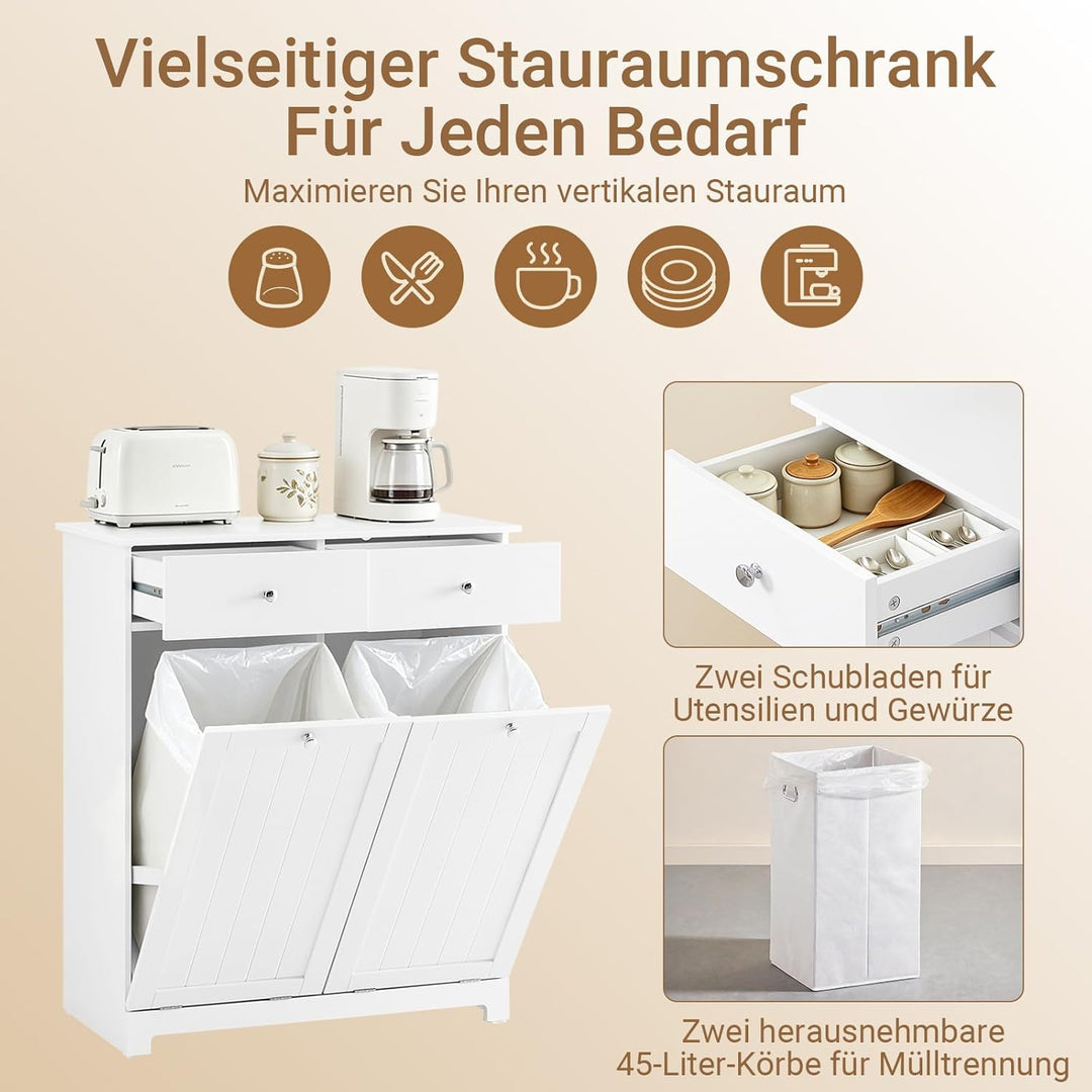 SoBuy Mülleimer Schrank mit 2 Fächern à 45L - Mülltrennsystem für Kücheaus E1 MDF, Küchenschrank für