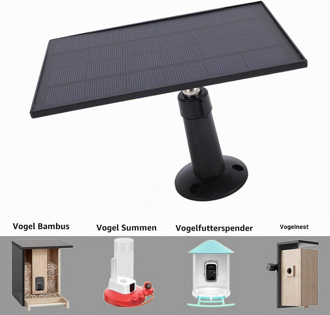 8W Solar Panel für Vogel Feeder Kamera, 2 in 1 Verbessertes, Wetterfest 360 Grad Einstellbares USB C