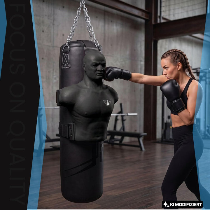 FOX-FIGHT Boxdummy Schlagpartner Boxpuppe Standboxsack Trainer, Schwarz, Schwarz
