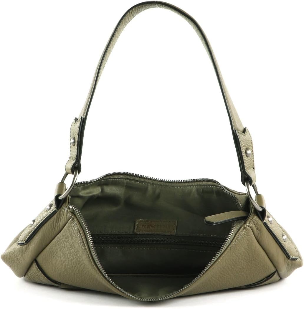 FREDsBRUDER Crilly Schultertasche Leder 28 cm Schwarz/Rot/Khaki/Dunkelgrün, Schwarz/Rot/Khaki/Dunkel