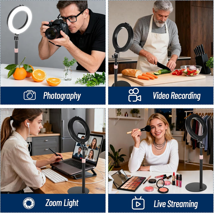 Ringlicht mit Stativ Handy Laptop Videokonferenz Licht mit Klemme 6.3 Zoll Tisch LED Ring Light Self