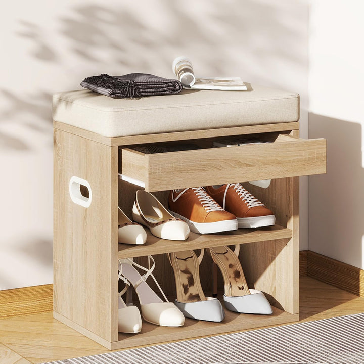YMYNY Schuhbank mit Sitzfläche und Schublade, 2-Stufig Schuhschrank mit sitzbank, Schuhregal Klein m