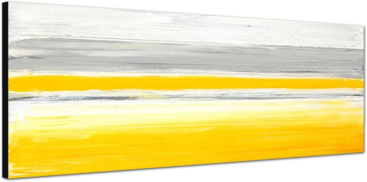 Paul Sinus Art Panoramabild auf Leinwand und Keilrahmen 150x50cm Kunstmalerei grau gelb weiss abstra