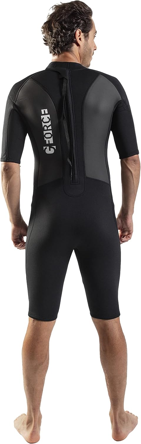 GUL Mens G-Force 3mm Back Zip Shorty Wetsuit - Schwarz - Easy Stretch - 80% D-Flex - Panels für eine