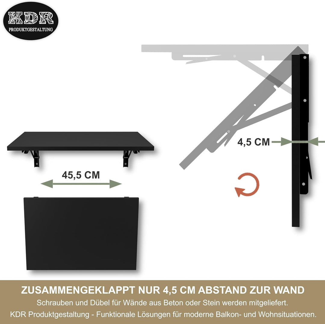 KDR Wandklapptisch 60x40 cm – Klapptisch zur Wandmontage, platzsparender Wandtisch, klappbarer Essti