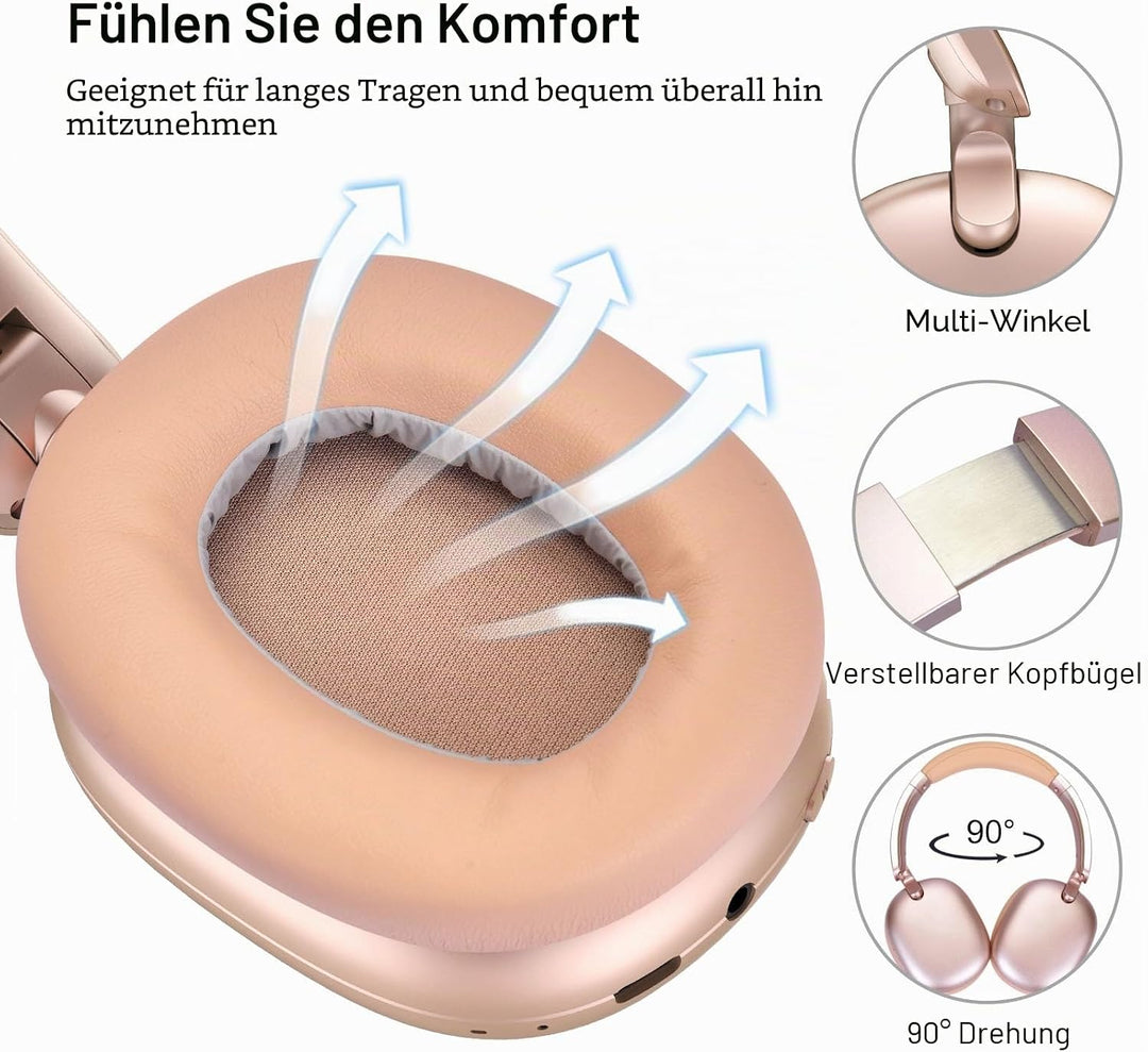 C6 Aktive Noise-Cancelling-Kopfhörer, Drahtlose Over-Ear Bluetooth-Kopfhörer, 60 Stunden Spielzeit,