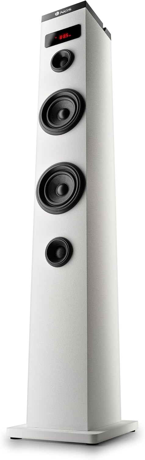 NGS Sky Charm White - 50W Bluetooth Sound Tower mit Fernbedienung, Optischem Eingang, USB, FM Radio