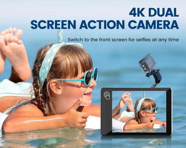 Dual Screen Action Cam 4K60FPS, 48MP WiFi ActionKameras, 40M Unterwasserkamera Mit EIS,170° wasserdi