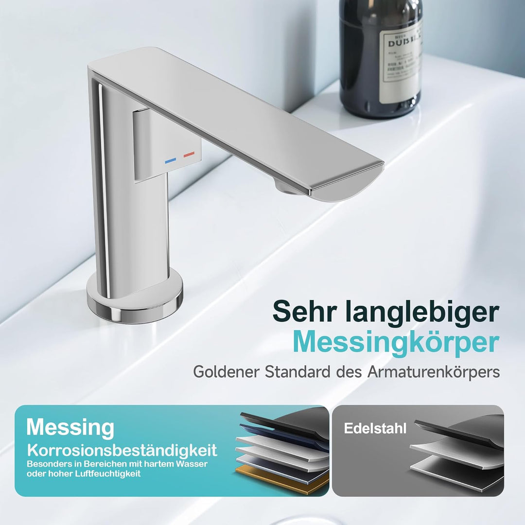 Wasserhahn Bad Messinggehäuse Waschtischarmatur mit Keramikkartusche Einhebelmischer für Badezimmer