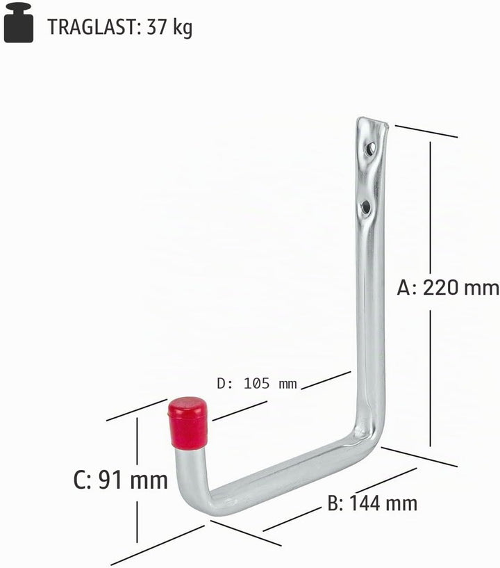siwitec Wandhaken U-Form 220 x 144 mm verzinkt, 10er Set, Traglast: 37 kg, Schwerlasthaken, abgewink