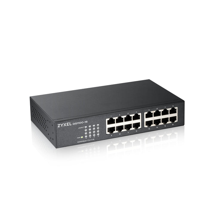 Zyxel 16-Port Gigabit Ethernet Unmanaged Switch - Design ohne Lüfter [GS1100-16v3] Single, Single