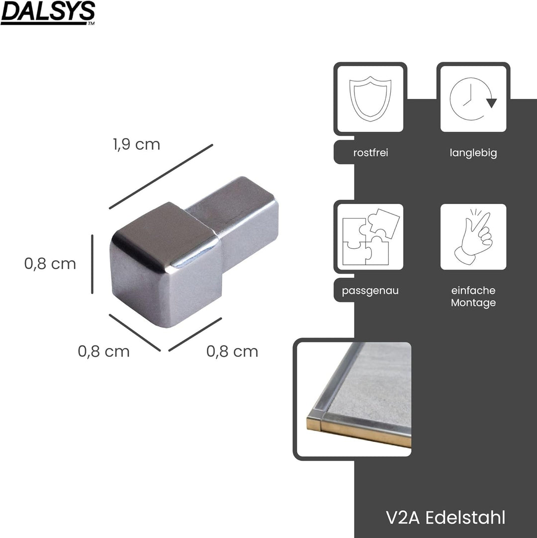 Dalsys 5x Endstück für Fliesenschiene 8mm, Quadratprofil Edelstahl Poliert, Fliesenprofil Höhe 8mm 5