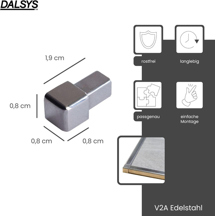 Dalsys 5x Endstück für Fliesenschiene 8mm, Quadratprofil Edelstahl Poliert, Fliesenprofil Höhe 8mm 5