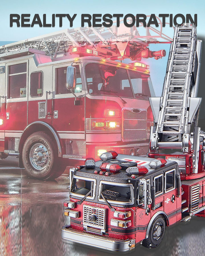 Piececool 3D Puzzle Metall Leiter Truck, Klassische Transport Feuerwehrauto Handwerk Modellbausätze