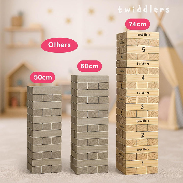 THE TWIDDLERS - Grosser Tumble Tower Garten-Rasen-Spiel, 64 Holzklötze, stapelt bis zu 1.2m hoch - B