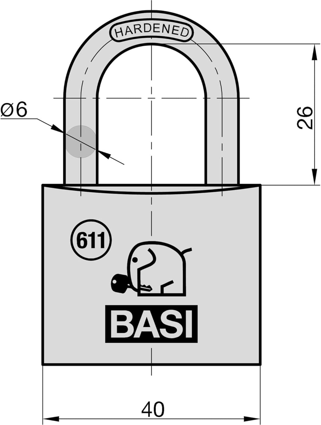 BASI | Vorhangschloss 4er Set | 40 mm | verschiedenschliessend | massives Messing-Gehäuse | gehärtet