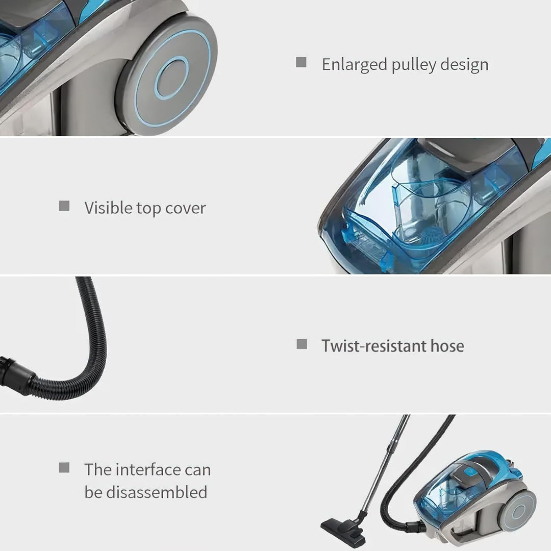 Beutelloser Staubsauger, leistungsstarker Bodenstaubsauger 2800W, HEPA Filter Bodendüse für Parkett,