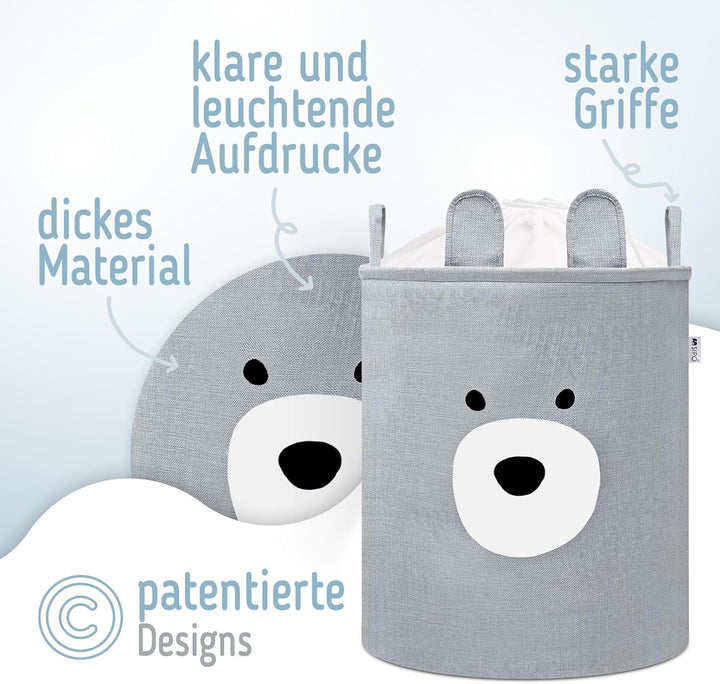 SIPO Spielzeugkorb Premium, XXL 63L, Bear, Faltbarer Spielzeug Organizer mit Kordelzug, Wasserdicht,
