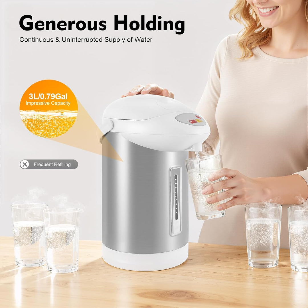 Heisswasserspender 3L 750W, elektrischer Thermoskrug aus 304 Edelstahl, 220V EU-Stecker, 90°C Warmha