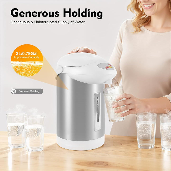 Heisswasserspender 3L 750W, elektrischer Thermoskrug aus 304 Edelstahl, 220V EU-Stecker, 90°C Warmha