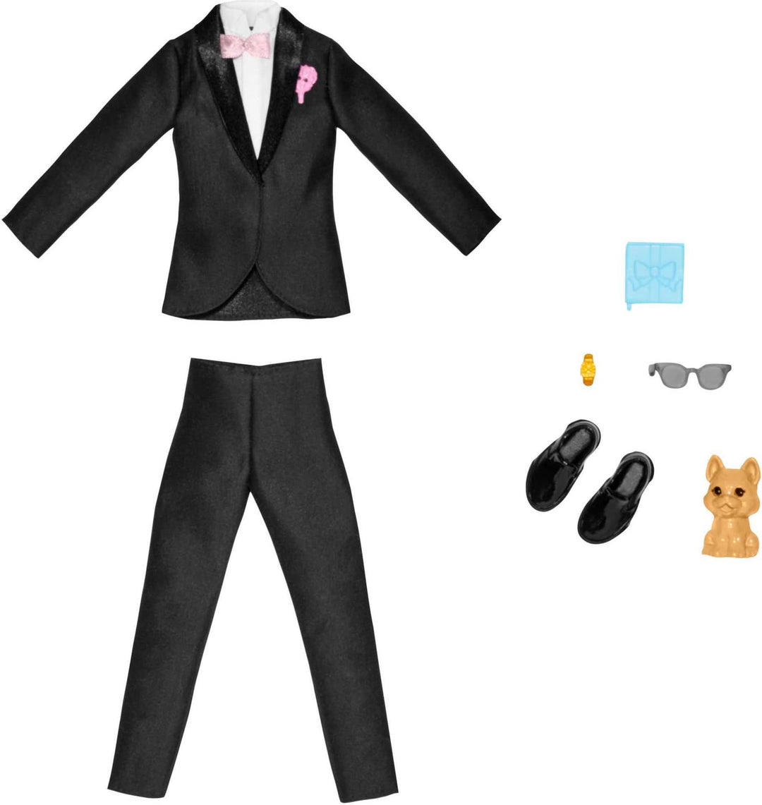 Barbie Fashion Pack Ken – HJT38 – Set für Hochzeitskleidung für Ken Puppe – Ein Smoking + Kleid Schu