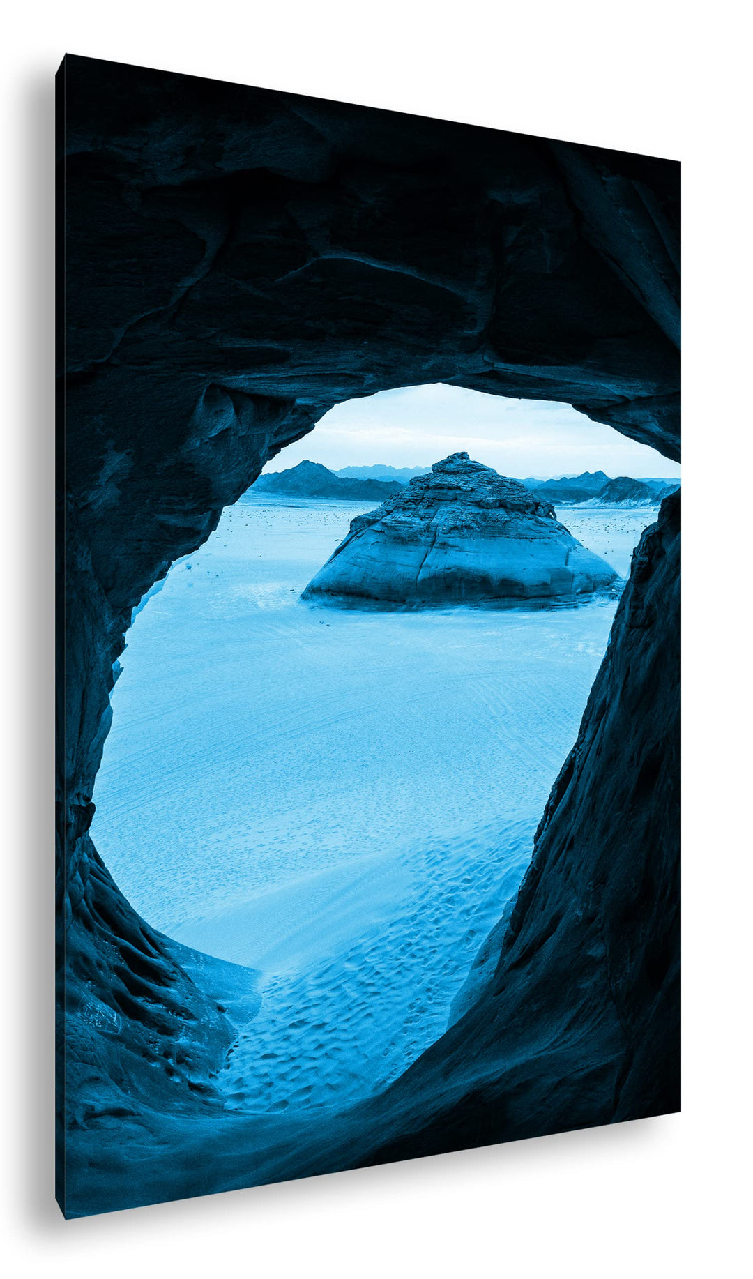 Felsen in der Wüste Format 80x60 Effekt: Monocrome Blau als Leinwandbild, Motiv fertig gerahmt auf E