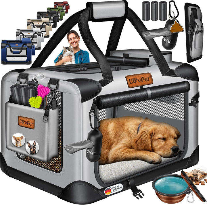 Lovpet® Transportbox Hund Katze Transporttasche S 49,5x34,5x35cm | Hunde-Tragetasche Faltbare Katzen