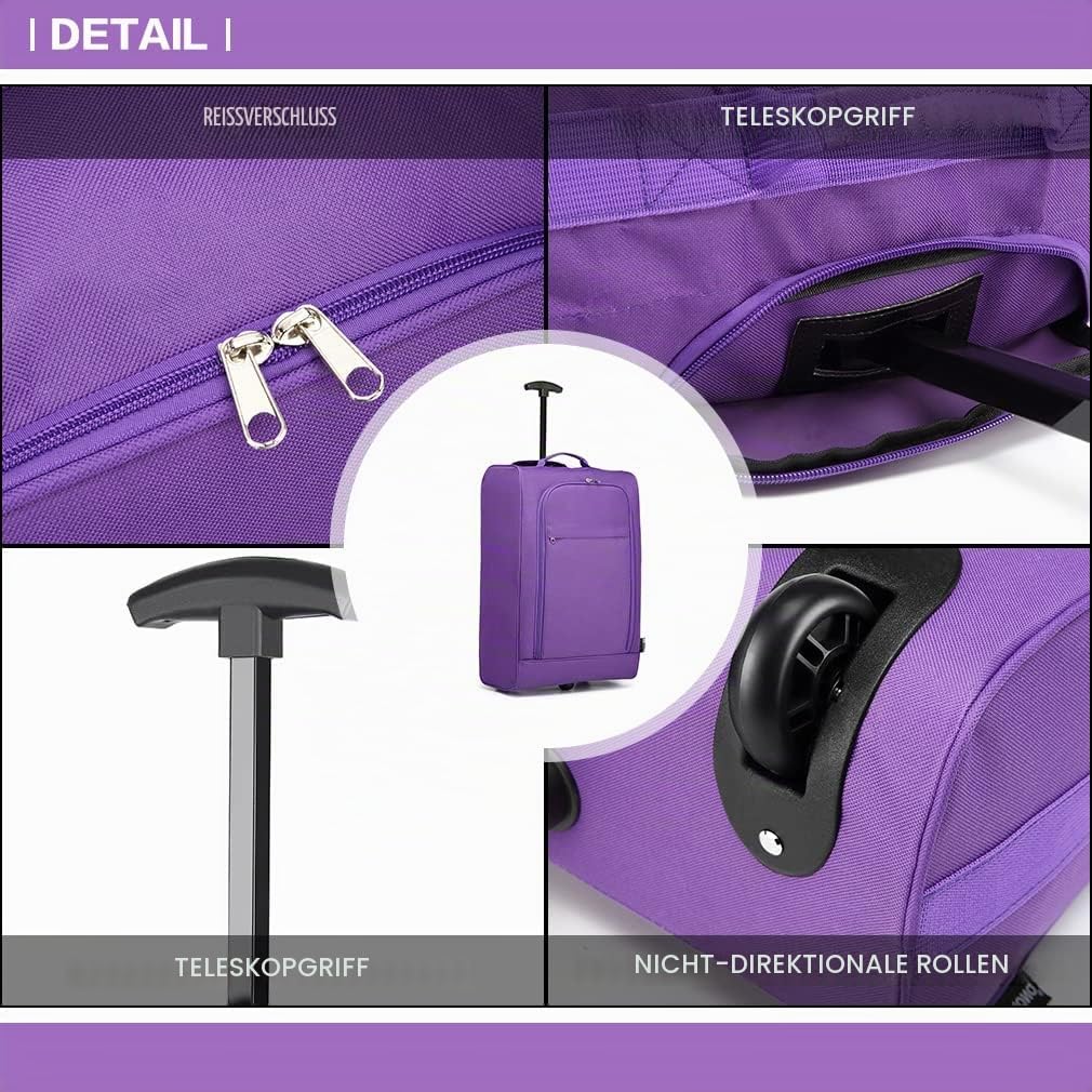 Kono Handgepäck Softcase Leicht Kleiner Rollkoffer Trolley Stoffkoffer Polyester (Violett) Violett K