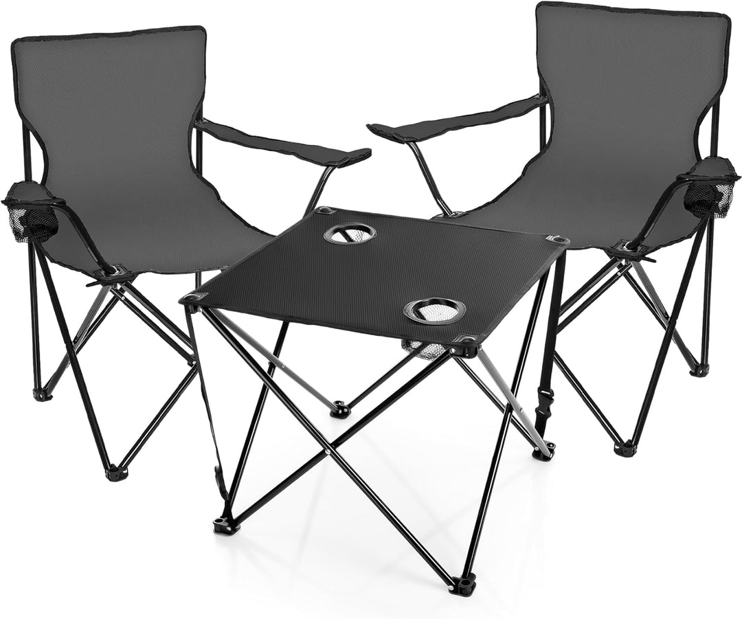 BigDean Campingtisch mit Stühlen dunkelgrau - Camping Tisch Stuhl Set Camping Stühle Campingstühle C