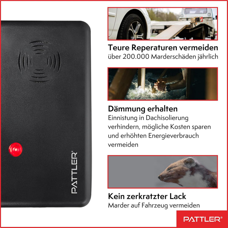 PATTLER® Marderschreck mit Stecker für 60m² - perfekt für Dachboden, Haus, Garten, Garage - Anschlus