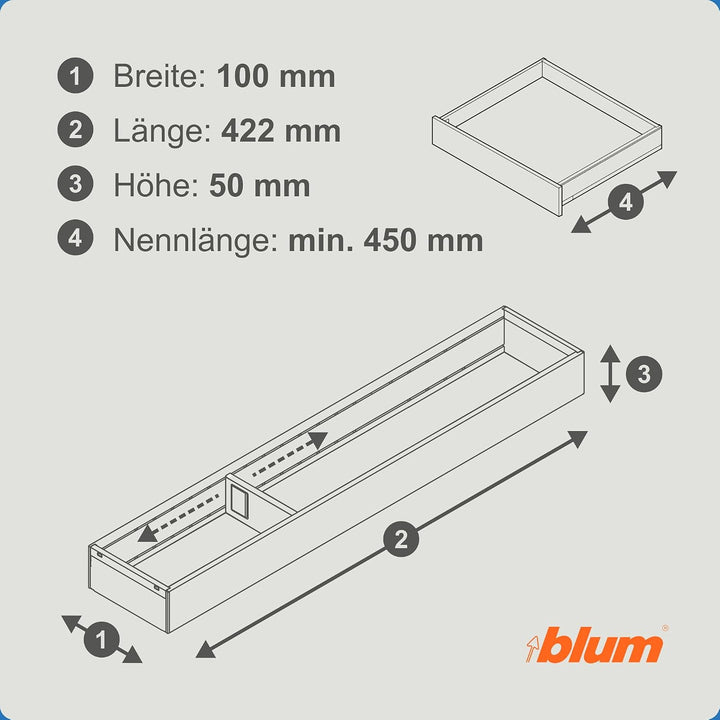 BLUM AMBIA-LINE Schubkastenrahmen schmal, NL450mm, Stahl oriongrau matt