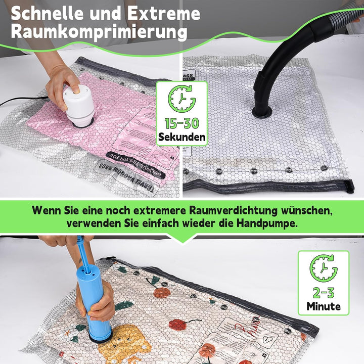 Vakuumbeutel für Kleidung mit Elektrischer Luftpumpe, 9 Stück Vacuum Bags (3x 40x50cm, 3x 40x60cm, 3