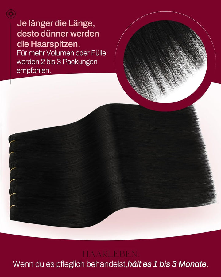 Moresoo Remy Echthaar Tressen zum Einnähen Weave Extensions Schwarz Doppelt Tressen Haarverlängerung