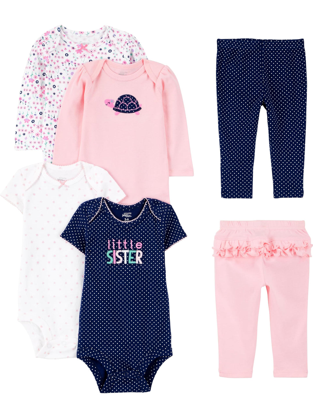 Simple Joys by Carter's Baby - Mädchen 6-piece Bodysuits (Short And Long Sleeve) And Pants Set infan