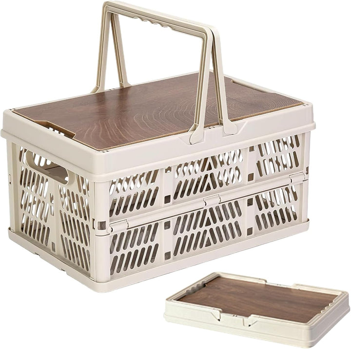 Camping Box | Klappbarer Picknickkorb - Praktische Transportkisten mit Griffen und Deckel stapelbar