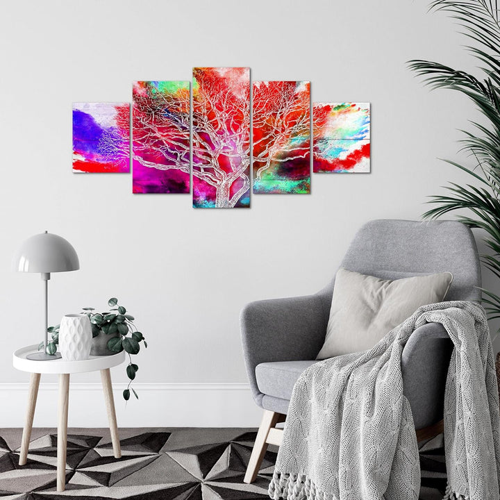Runa Art Wandbilder Abstrakt Baum 5 Teilig Bild auf Vlies Leinwand Deko Wohnzimmer Schlafzimmer Bunt