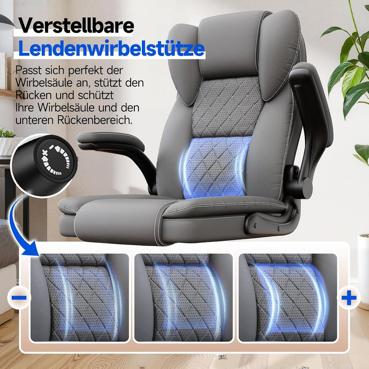 rattantree Bürostuhl, Grosser Ergonomischer Bürostuhl mit Verstellbarer Lendenwirbelstütze, PU Leder