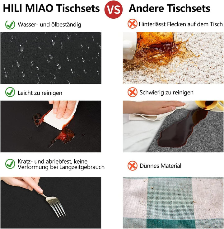 Tischsets Abwaschbar,Platzsets Abwischbar,Hitzebeständig 4er set Leder mit Untersetzer,Platzdeckchen